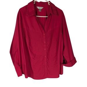 CJ Banks 3X Magenta Pink Pintuck Buttoned Blouse Deep Cuffs Bust 50"EUC Fuchsia